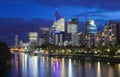 Skyscrapers of La Defense and Seine river at night by night, Paris. Royalty Free Stock Photo