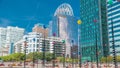 Skyscrapers of La Defense timelapse - Modern business and residential area, the fountain of the Esplanade. Paris, France