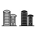 Skyscrapers line and glyph icon. High rise building with round roof vector illustration isolated on white. Business Royalty Free Stock Photo