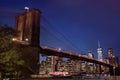 Skyscrapers of Manhattan and Brooklyn bridge at dusk Royalty Free Stock Photo