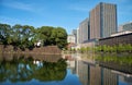 Skyscrapers of Marunouchi district reflecting in the water of Edo castle outer moat. Tokyo. Japan