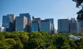 Skyscrapers of Marunouchi district, viewed from Imperial Palace gardens. Tokyo. Japan Royalty Free Stock Photo