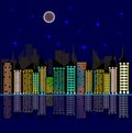 Skyscrapers. Mega Polis in the night. Night city by moonlight