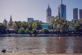 Skyscrapers of Melbourne CBD beyond Yarra river . 4PM, 25 February, 2017 Royalty Free Stock Photo