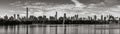 Skyscrapers of Midtown Manhattan and Central Park Reservoir in Black & White. New York City Royalty Free Stock Photo