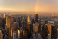 Skyscrapers at midtown New York City with the East River on the background at dramatic after the storm sunset light. Royalty Free Stock Photo