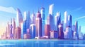 Skyscrapers in a modern city skyline against a blue sky background. Modern illustration of modern city skylines Royalty Free Stock Photo