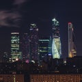 Skyscrapers of Moscow City business center at night, Russia. Architecture and landmark of Moscow. high point of shooting Royalty Free Stock Photo
