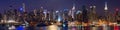 Skyscrapers of New York City, Manhattan West skyline illuminated at night. NYC Royalty Free Stock Photo