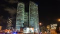 Skyscrapers at night city, Azrieli center, Tel-Aviv, Israel Royalty Free Stock Photo