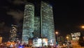 Skyscrapers at night city, Azrieli center, Tel-Aviv, Israel Royalty Free Stock Photo