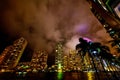 Skyscrapers at night in Miami riverwalk Royalty Free Stock Photo