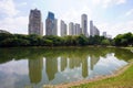 Skyscrapers reflecting in the pond of Areiao Park in Goiania, State of Goias, Brazil Royalty Free Stock Photo