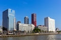 Skyscrapers in Rotterdam, with the Rijskwaterstaar building, along the Nieuwe Maas in Rotterdam, The Netherlands - August 1, 2014