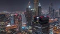 Skyscrapers on Sheikh Zayed Road and DIFC night timelapse in Dubai, UAE. Royalty Free Stock Photo