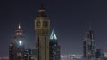 Skyscrapers on Sheikh Zayed Road and DIFC night timelapse in Dubai, UAE. Royalty Free Stock Photo