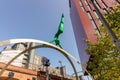 Skyscrapers and street artwork in city centre on Manchester.