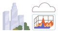 Cloud Data Analytics with City Skyline and Business Growth Visualization Royalty Free Stock Photo