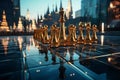 Skyscrapers surround chess pieces, born from Generative AIs brilliance