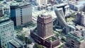 Aerial view from Taipei 101 to skyscrapers and architect Vincent Callebaut`s twisting carbon-absorbing tower in Taipei, Taiwani