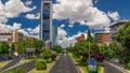 skyscrapers timelapse in the Four Towers Business Area with the tallest skyscrapers in Madrid and Spain Royalty Free Stock Photo