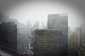 Skyscrapers and Towers in Manhattan on a Foggy Day of Winter. Aerial View of New York Buildings Royalty Free Stock Photo