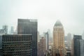 Skyscrapers and Towers in Manhattan on a Foggy Day of Winter. Aerial View of New York City Buildings