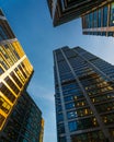 Skyscrapers in Warsaw. Office buildings in the business part of the city. Glass and steel structures. Center of Warsaw Royalty Free Stock Photo