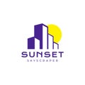 Skyscrapper with sunset modern logo design vector