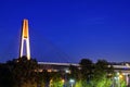 Skytrain bridge with skytrain light trails at blue hour Royalty Free Stock Photo