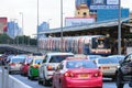 Skytrain and cars stuck in traffic jam