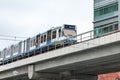 Skytrain in city Amsterdam. Passenger train in Netherlands Royalty Free Stock Photo