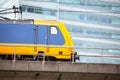 Skytrain in city Amsterdam. Passenger train in Netherlands Royalty Free Stock Photo