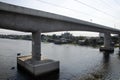 Skytrain MRT Purple Line running go to bangkok across Chao phraya river at Phra Nang Klao bridge station in Nonthaburi, Thailand