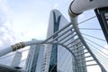 Skywalk of architecture bridge downtown in Bangkok.