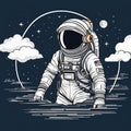 Skyward Odyssey Isolated Astronaut in Clouds Vector