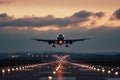 Skyward Soar: Aircraft Taking Off or Landing in the Golden Glow