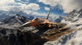 Skyward soar fighter jet over mountain range majesty gracefully navigates sky power and precision Royalty Free Stock Photo