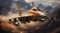 Skyward symphony jet fighter soars over majestic mountain range Royalty Free Stock Photo