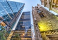 Skyward view of London City skyscrapers at twilight - UK Royalty Free Stock Photo