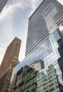 Skyward view of New York City skyscrapers