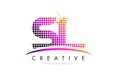 SL S L Letter Logo Design with Magenta Dots and Swoosh