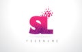 SL S L Letter Logo with Pink Purple Color and Particles Dots Design.