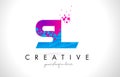 SL S L Letter Logo with Shattered Broken Blue Pink Texture Design Vector.