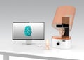 SLA 3D printer and monitor on a table. Royalty Free Stock Photo