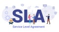 Sla service level agreement concept with big word or text and team people with modern flat style - vector