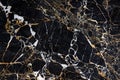 A slab of black marble with beautiful yellow and white veins called New Portoro Royalty Free Stock Photo