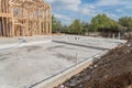 Slab on grade foundation concrete for timber frame house in USA