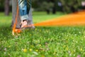 Slack line in the city park. Royalty Free Stock Photo