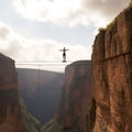 Slackliner balancing on a rope photo realistic illustration - Generative AI.